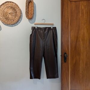 Babaton Brown Vegan Leather Straight Leg Pants
